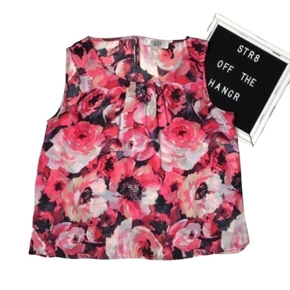 Kasper pink floral print sleeveless blouse size LP women top - Picture 1 of 6